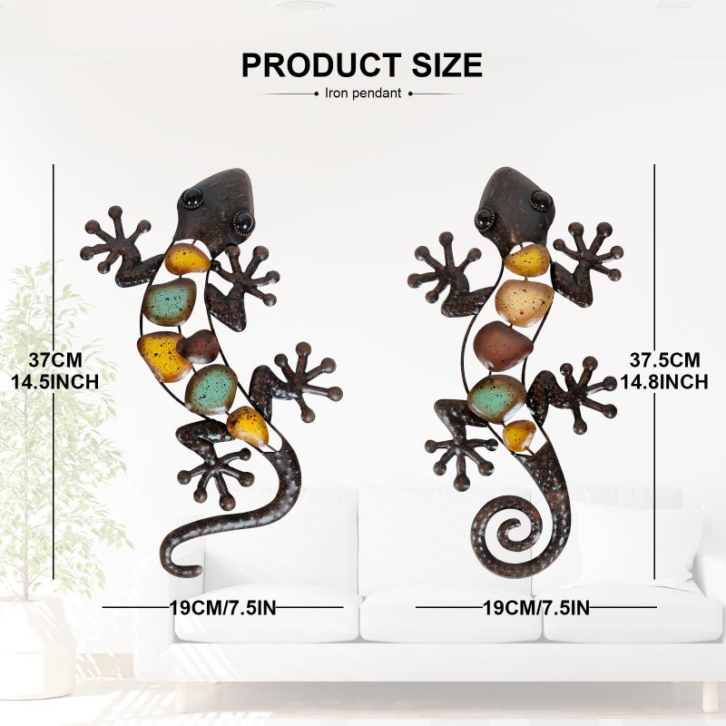 LIFFY Metal Gecko Wall Decor Large 2 Pack  Outdoor Lizard Wall Art  Metal Lizards Wall Decor  Gecko Wall Art for Home Garden Yard Fence(15inch) - Image 2